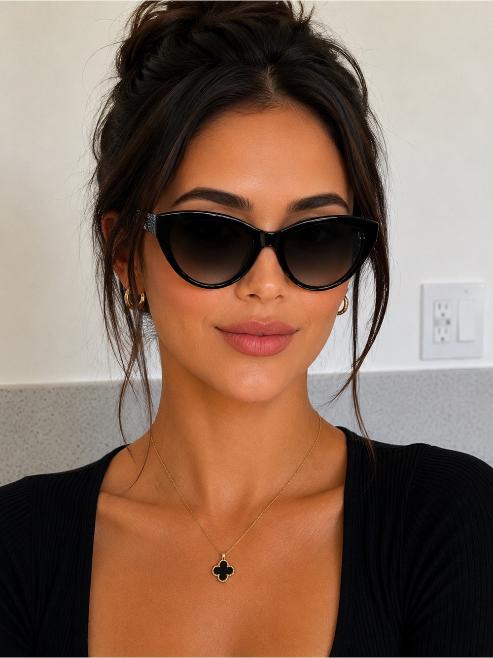CHANEL Black Cat-Eye Sunglasses with Crystal-embellishment,Gradient Lenses
